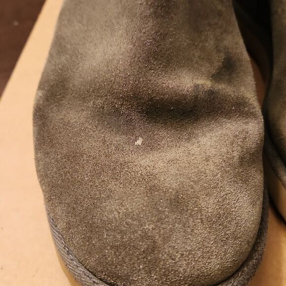 Ugg Australia Olive Green Wedge Heel Suede Ankle Boots w/ Gray Shearling Size 9 - Picture 4 of 12